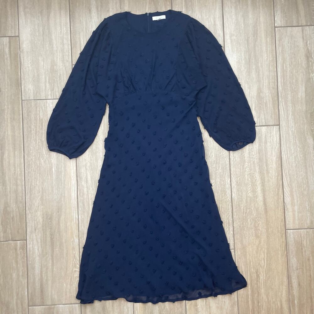 Eri + Ali Anthropologie Midi Dress Womens 8 Blue Textured 3/4 Sleeve Lined